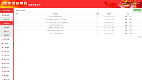 智慧黨建系統后臺之黨政公告